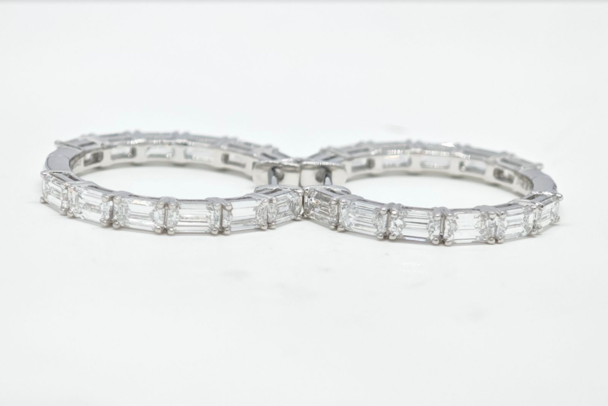 Emerald Cut Channel Set Lab Cultured Diamond Matching Hoop Earrings