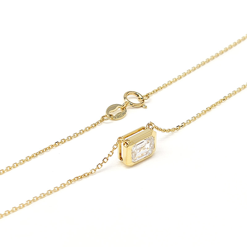 Solitaire Emerald Cut Bezel Horizontal Set Dual Layer Open Gallery Pendant