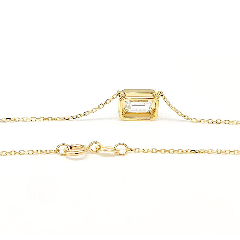 Solitaire Emerald Cut Bezel Horizontal Set Dual Layer Open Gallery Pendant back view