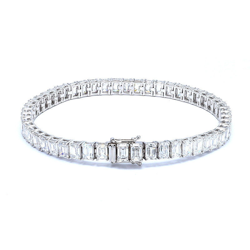 4 Prong Emerald Cut Dual Layer Open Gallery Set Lab Diamond Bracelet