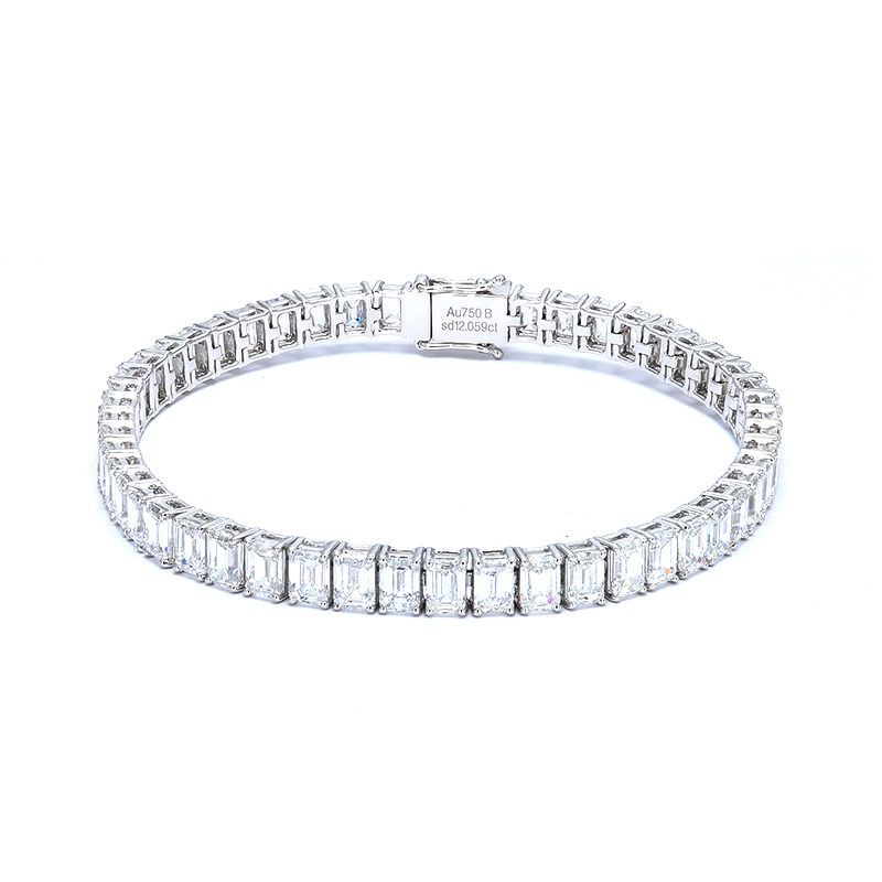 4 Prong Emerald Cut Dual Layer Open Gallery Set Lab Diamond Bracelet background view