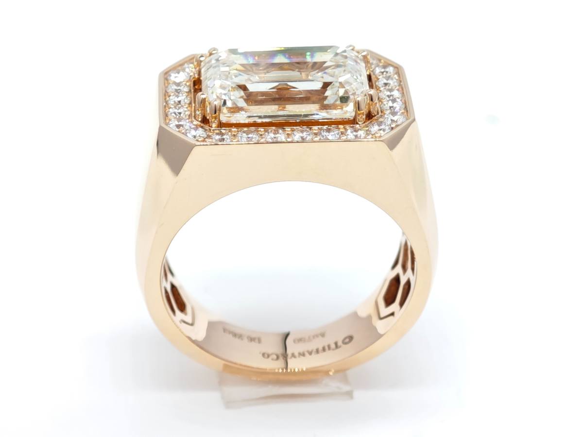 Emerald Cut Halo Rose Gold Artificial Diamond Wide Signet Style Men's Luxury Statement Ring