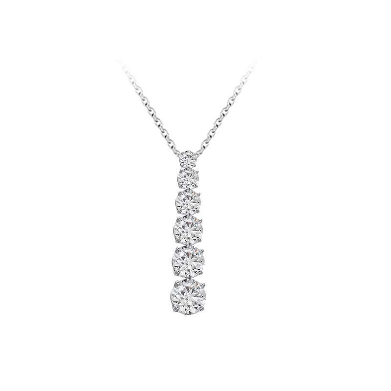 Graduated Linear Six Round Diamond Design Necklace in White Gold