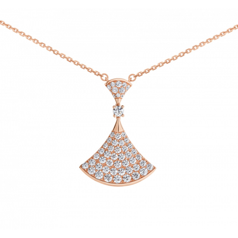 Art Deco Handled Fan Full Pave Round Lab Diamond Rose Gold Necklace