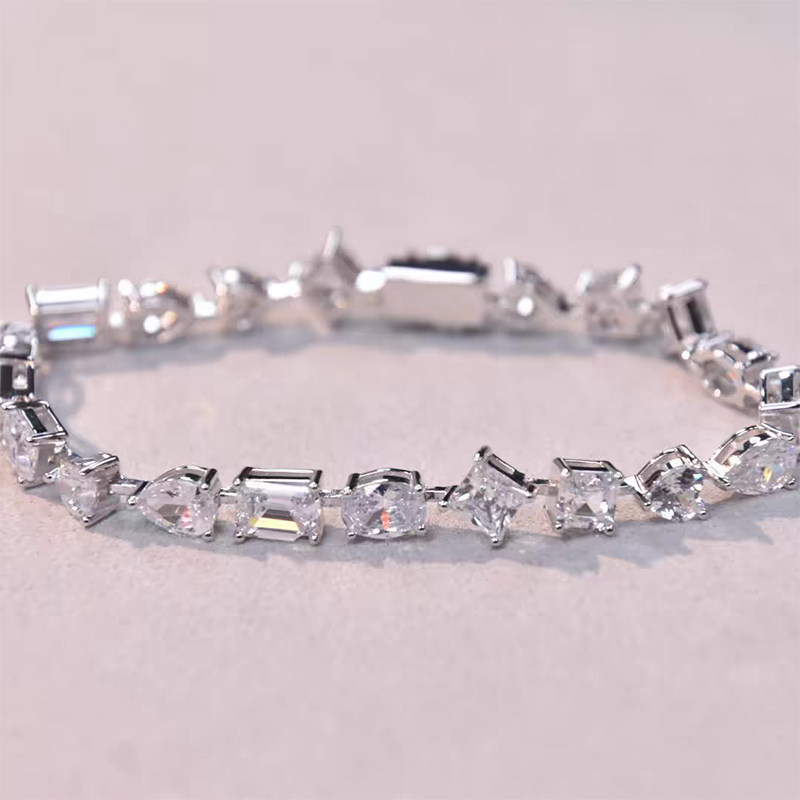 Fancy Shape Dual Layer Open Gallery Alternating Lab Diamond Tennis Bracelet in grey background