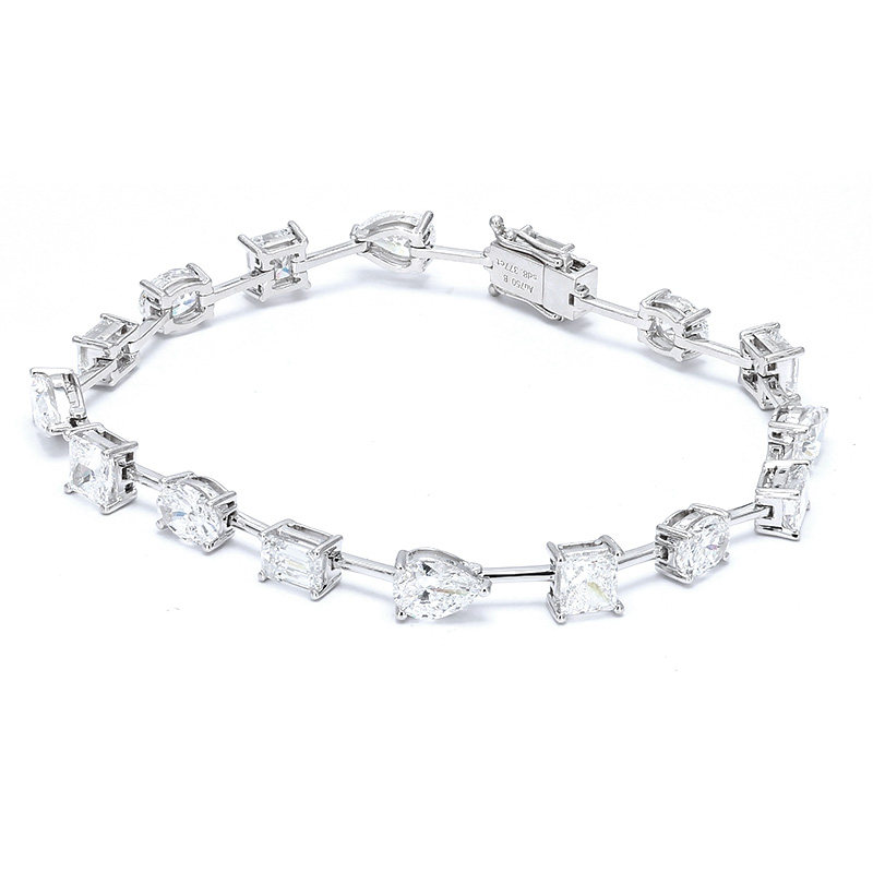 Fancy Shape Dual Layer Open Gallery Alternating Lab Diamond Tennis Bracelet details
