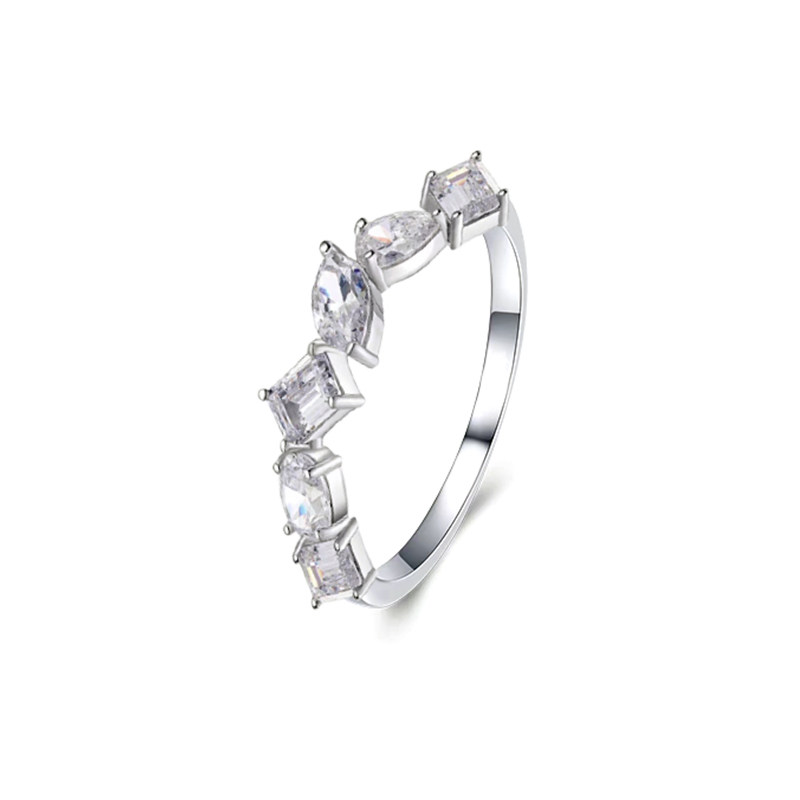 Continuous Alternating Fancy Cut Accents Lab Diamond Ring With Plain Band