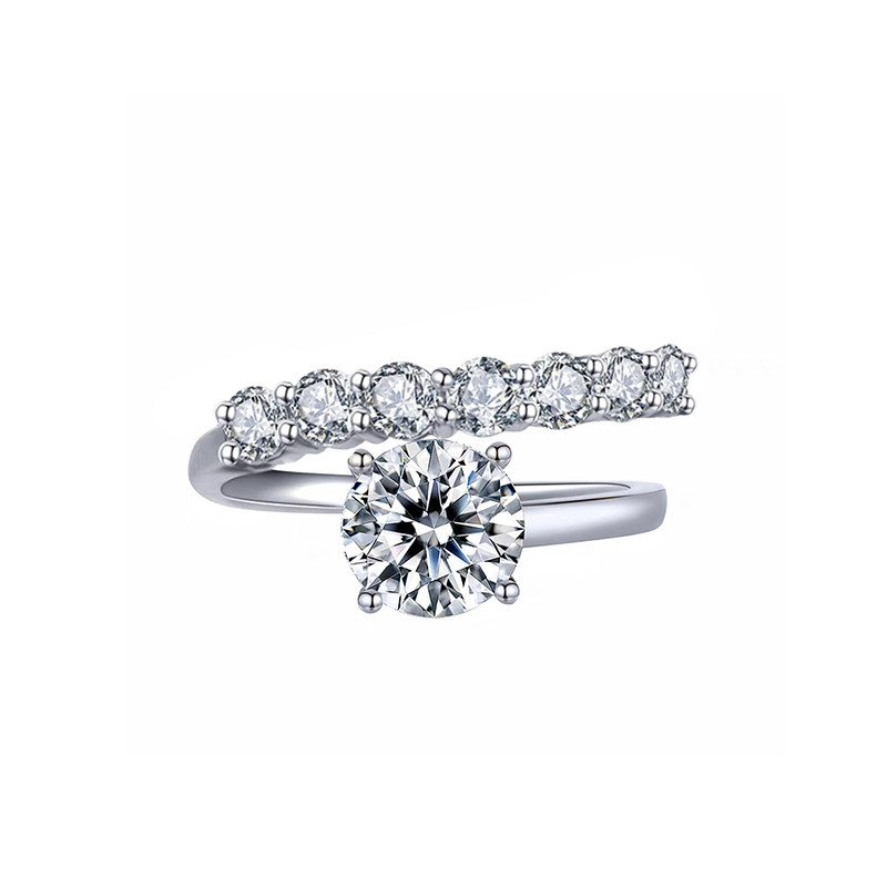 4 Prong Solitaire Round Cut Diamond Ring With Single Row Quarter Pave Bypass Band