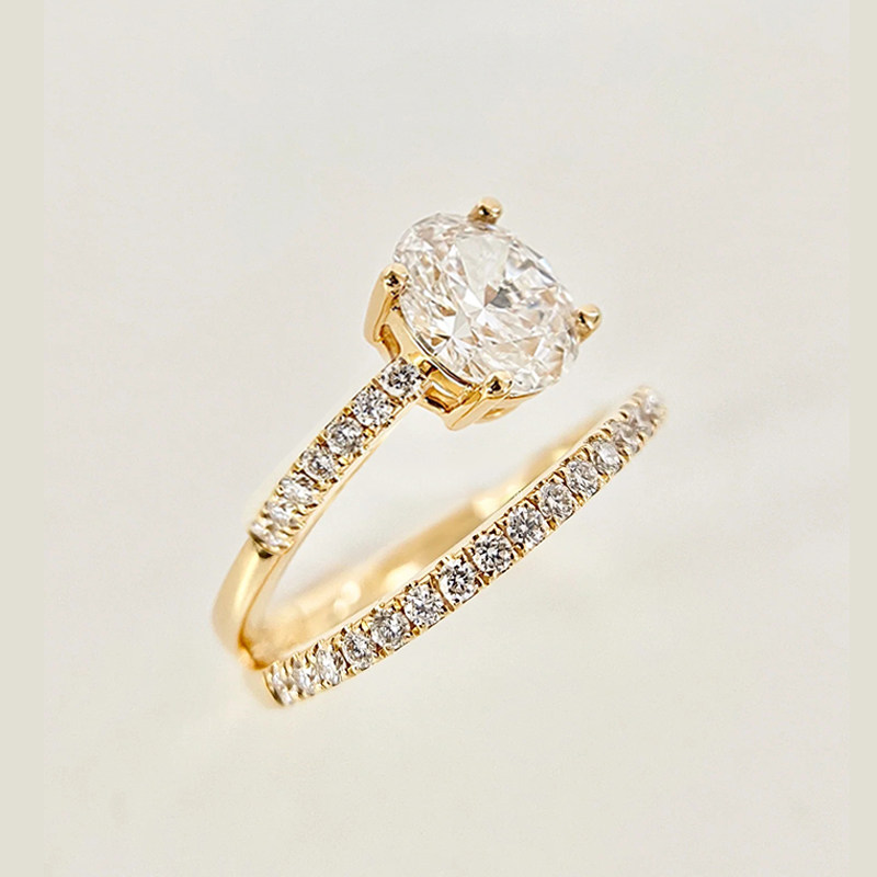 Split Shoulder Tip Accent Stone Diamond Ring With Half Eternity Pave Band
