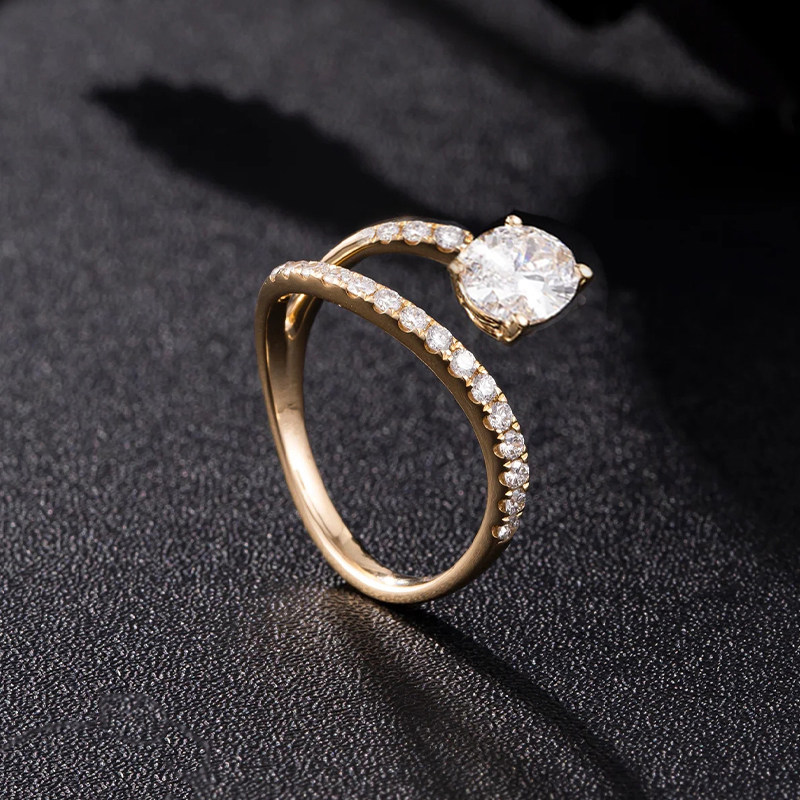 Split Shoulder Tip Accent Stone Diamond Ring With Half Eternity Pave Band side view