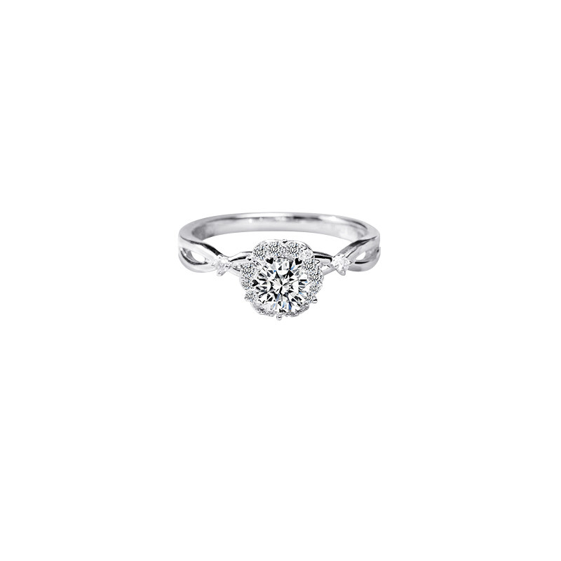 Hexagon Head Round Cut Halo Lab Cultured Diamond Ring With Crisscross Shoulder top view