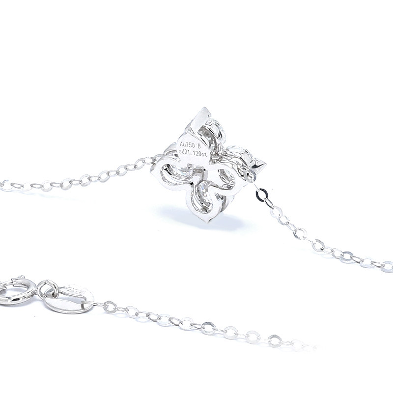 Four-Leaf Clover Motif 4 Stone Pendant White Gold Necklace back view