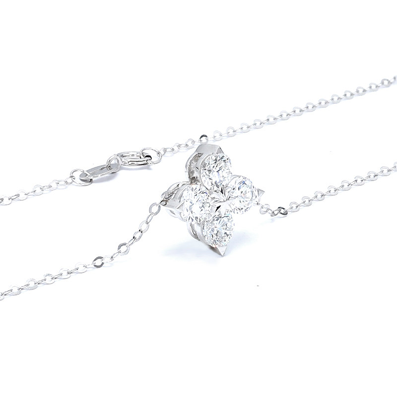 Four-Leaf Clover Motif 4 Stone Pendant White Gold Necklace blank background
