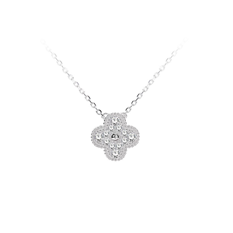 Four-Leaf Clover Motif Pave & Micro Bead Detail Ethical Lab Diamond Necklace