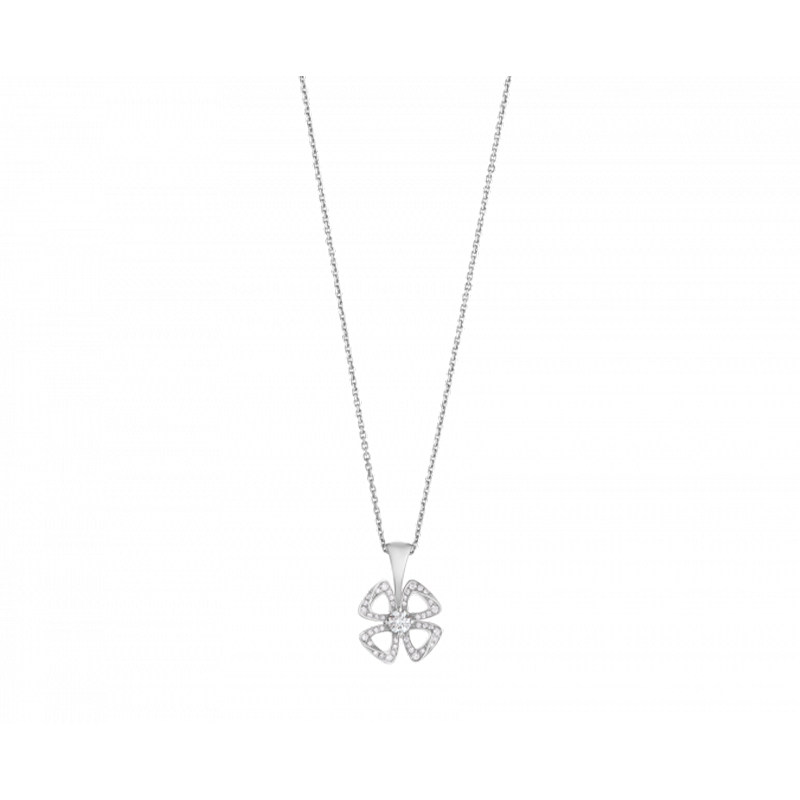 Art Deco Hollow Four-Leaf Clover Lab Diamond Pave Necklace