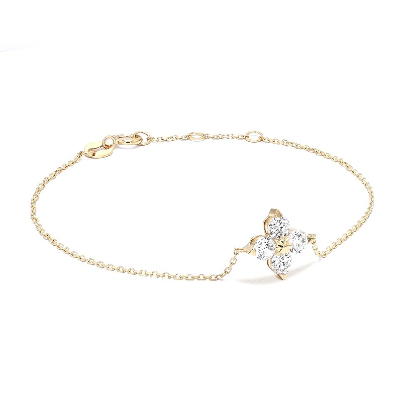 4 Round Stone Four-Point Star Solitaire Diamond Dainty Yellow Gold Bracelet side view