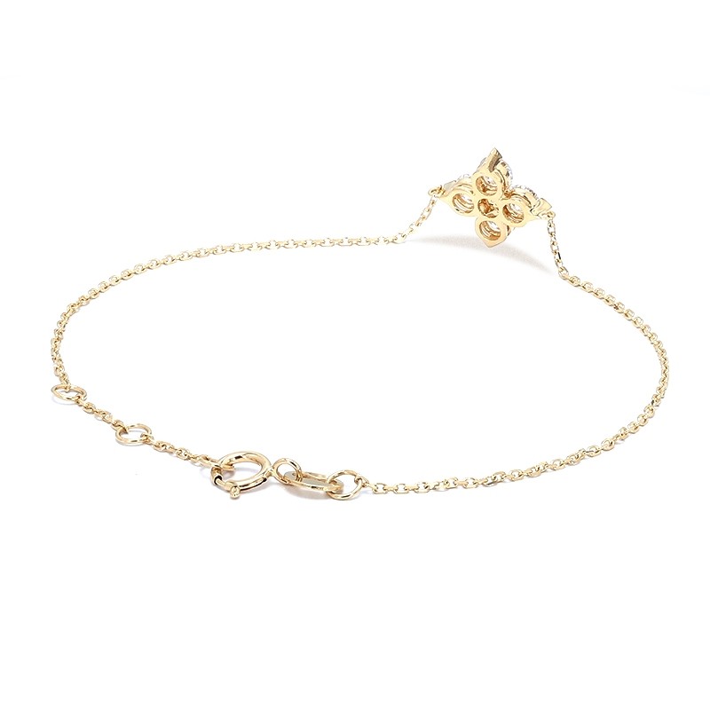 4 Round Stone Four-Point Star Solitaire Diamond Dainty Yellow Gold Bracelet back view