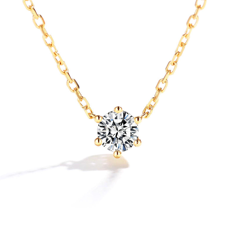 6 Prong Solitaire Round Cut Bead Shaped Prong Lab Created Diamond Necklace