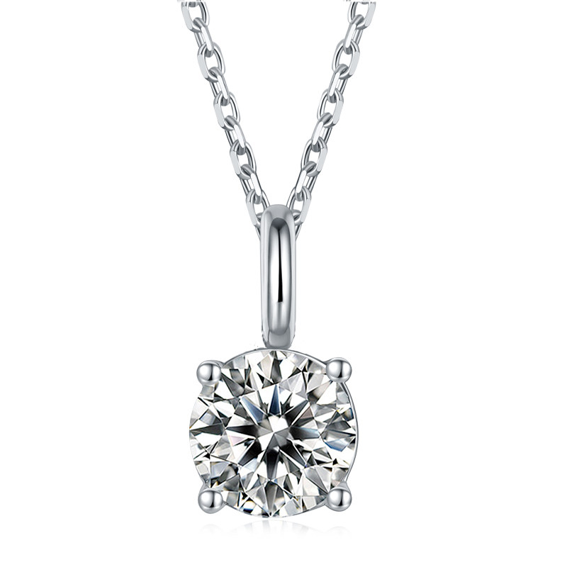 Classic 4 Prong Round Cut Lab Diamond Necklace With Double-sided bevelled links