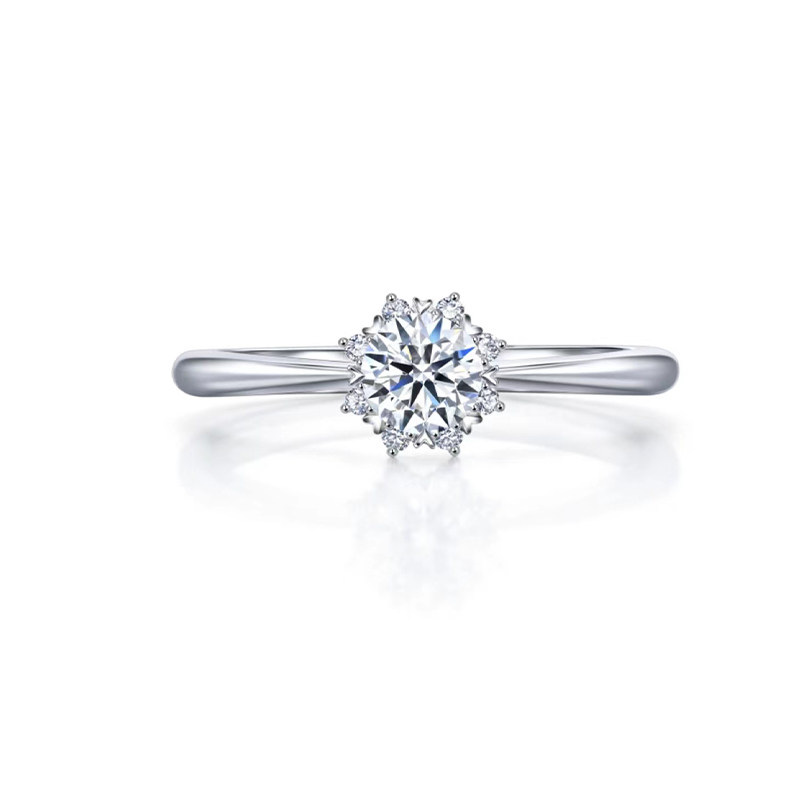 Big Round Stone Heart-Shaped Prong Halo Diamond Ring With Plain Round Band