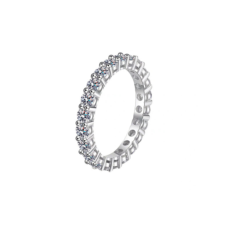 Full Eternity Shared Prong Synthetic Diamond Wedding Band With Double Layer Gallery Side