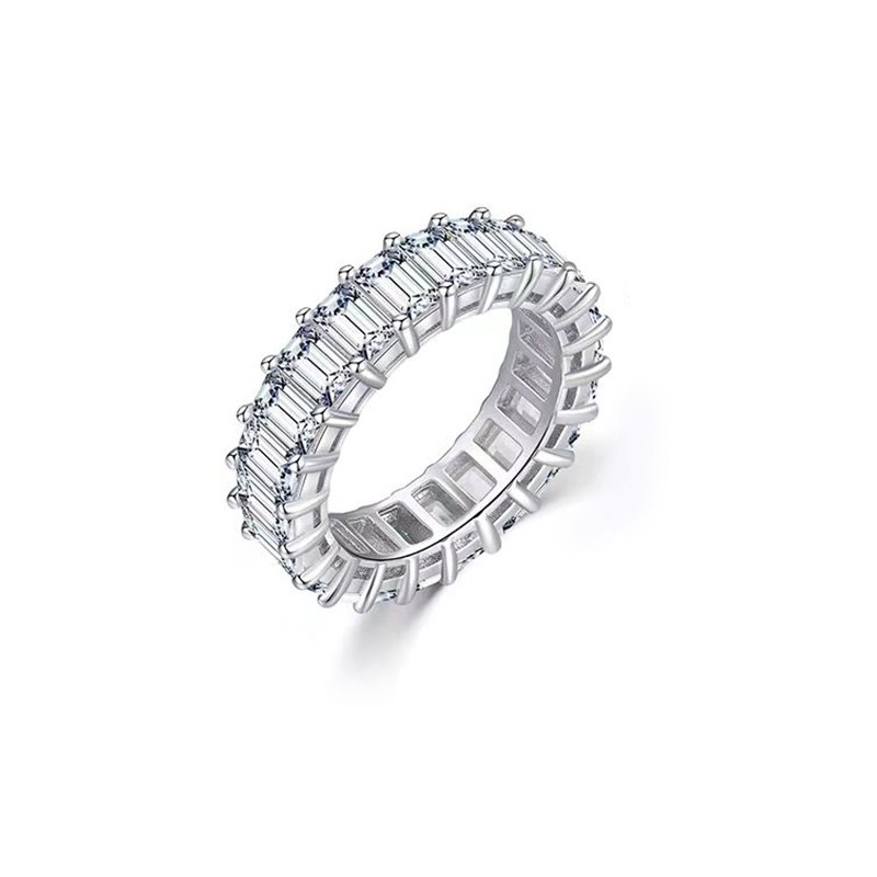 Full Eternity Emerald Cut Prong White Gold Synthetic Diamond Stackable Wedding Band