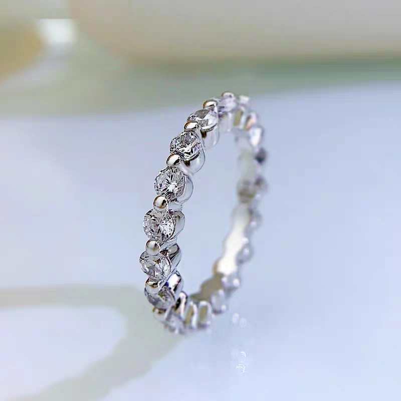 Full Eternity Solid Gallery Shared Prong Man Made Diamond Ring