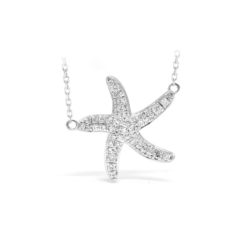 Full Pavé Starfish Lab Cultured Diamond Station Pendant Necklace