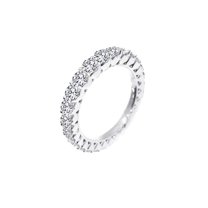 Full Eternity Diamond Wedding Band With Shared Prong Side Heart Deco Setting