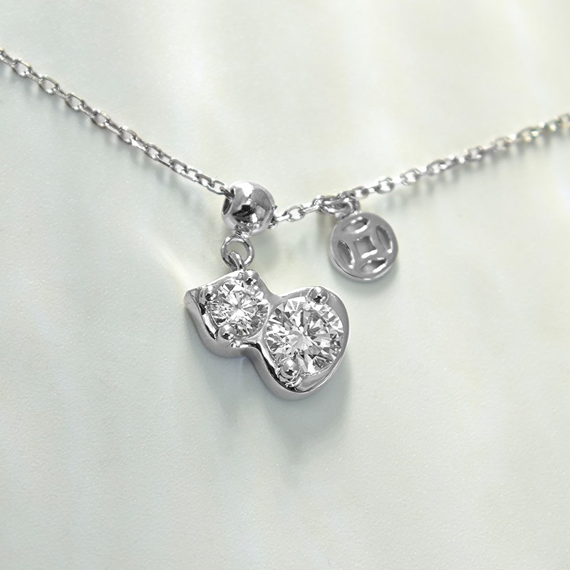 Two Round Cut Stone Gourd Motif Lab Created Diamond Necklace