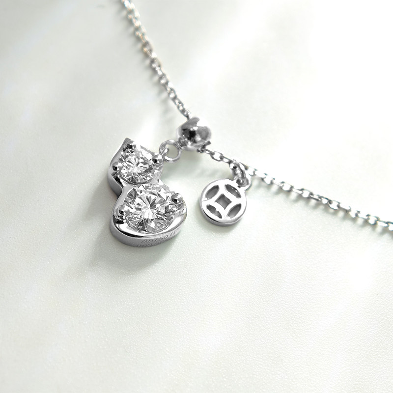 Two Round Cut Stone Gourd Motif Lab Created Diamond Necklace With Coin Charm