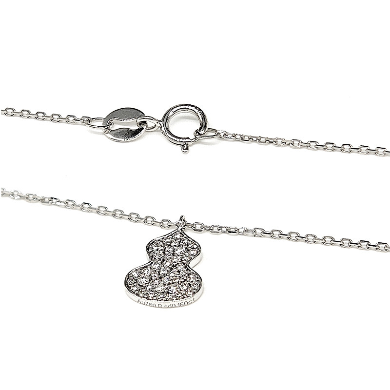 Classic Gourd Motif Bezel Full Pave Synthetic Diamond Pendant Necklace with spring ring clasp