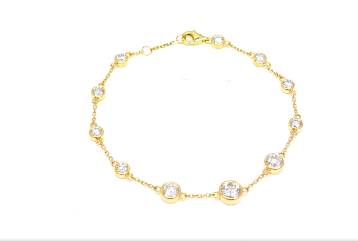 Graduated Bezel Station Synthetic Diamond Delicate Chain Bracelet