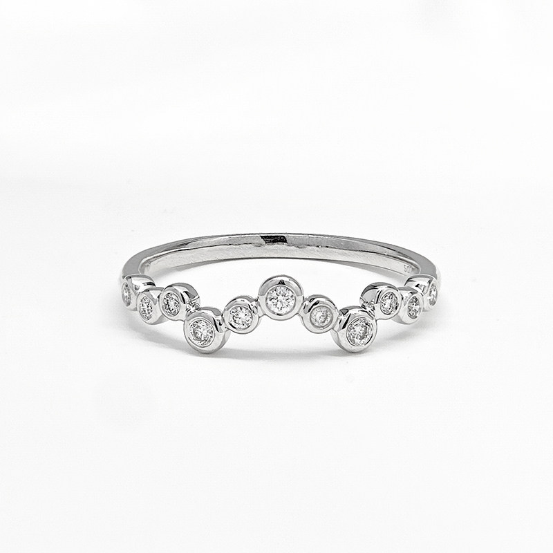 Graduated Bubble Bezel White Gold Synthetic Diamond Contour Stackable Curved Wedding Band