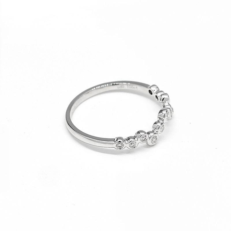 Graduated Bubble Bezel White Gold Synthetic Diamond Contour Stackable Curved Wedding Band side view