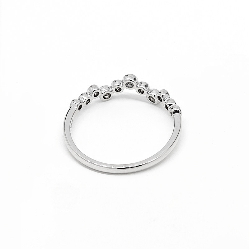 Graduated Bubble Bezel White Gold Synthetic Diamond Contour Stackable Curved Wedding Band back side view