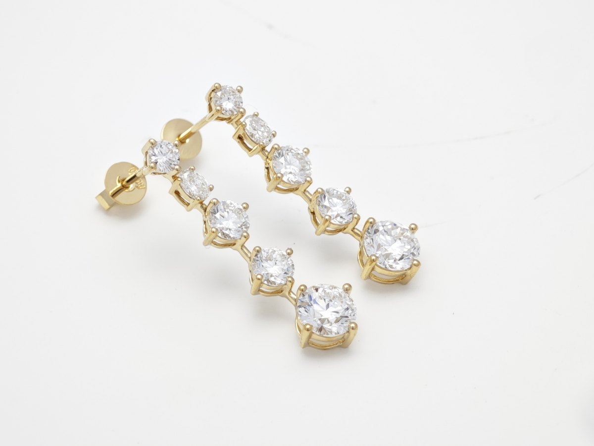 Graduated Size Round Man Made Diamond Linear Drop Ear Climber Earrings