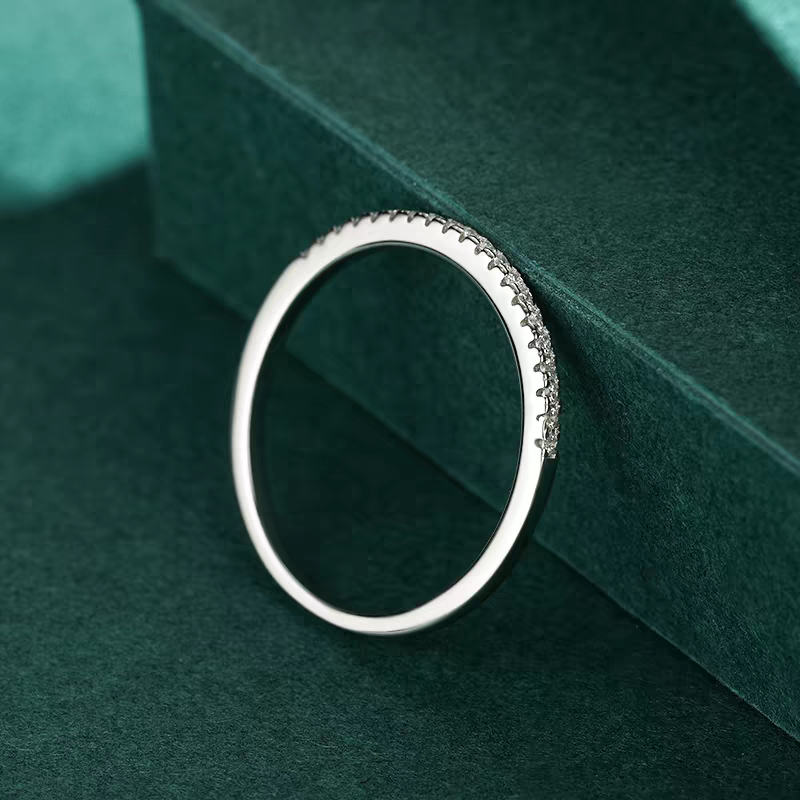 One Third Pave Stackable Lab Cultured Diamond Wedding Band side view