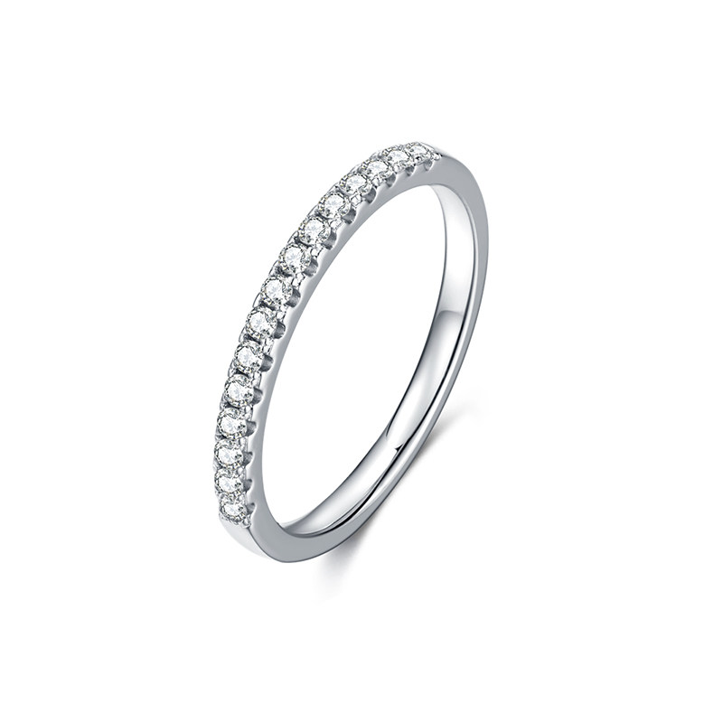 15 Stones Single Row Half Pave Eternity Cultivated Diamond Ring With Thin Shank