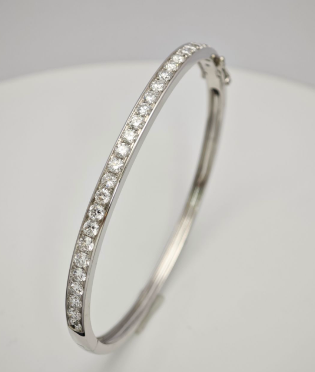 Half Row Channel Set Round Synthetic Diamond Sleek Classic Tennis Bangle Bracelet side view