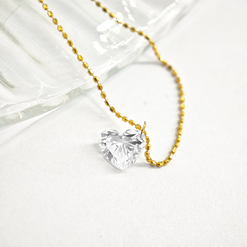 Solid AU750 Yellow Gold Beaded Chain Heart Cut Lab Grown Diamond Solitaire Bracelet front view