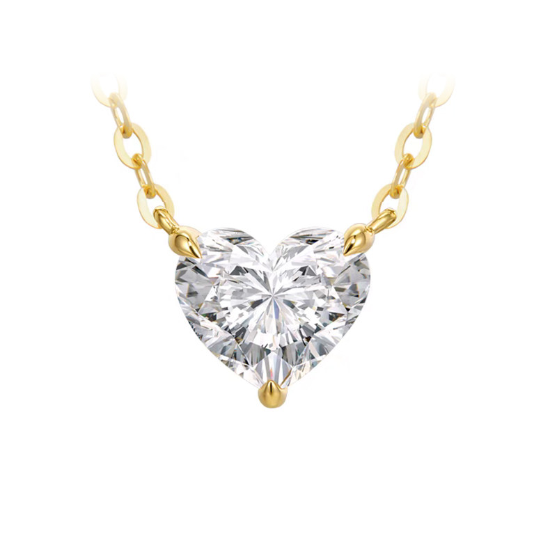 Three Prong Solitaire Hear Cut Dual Layer Open Gallery Lab Created Diamond Necklace front view