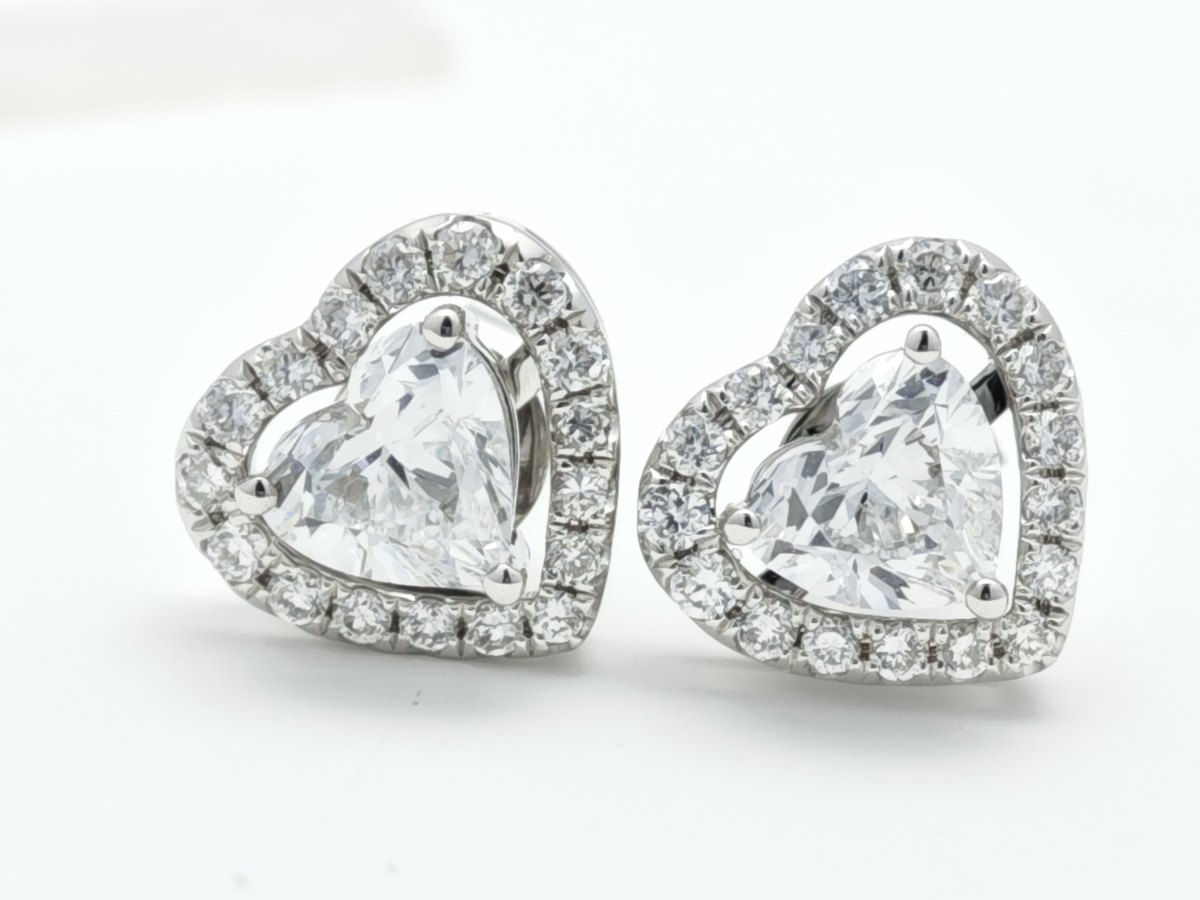 Heart Cut Halo Frame Lab Cultured Diamond Romantic Stud Earrings
