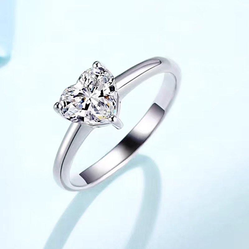 White Gold Solitaire 3 Prong Heart Cut Synthetic Diamond Engagement Ring