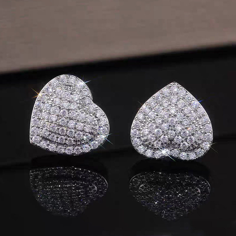 Heart Deco Full Pave Ethical Cultivated Diamond Stud Earring