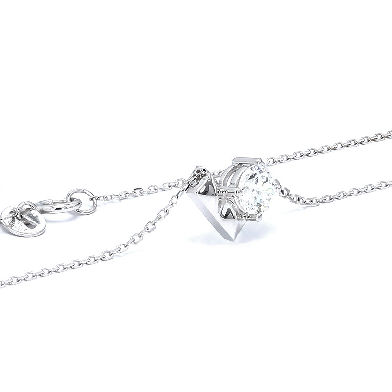 Art Deco Heart Motif Single Asymmetric Round Cut Lab Diamond Necklace