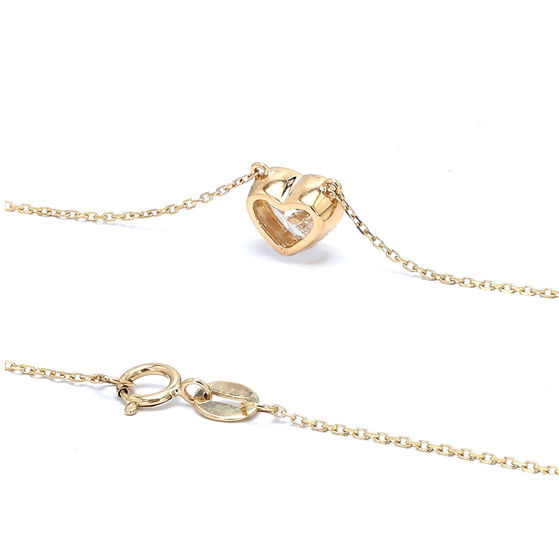Solitaire Heart Cut Bezel Open Bottom Dual Bail Lab Diamond Necklace with spring ring clasp