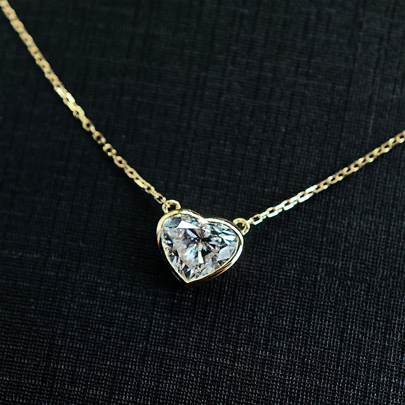 Solitaire Heart Cut Bezel Open Bottom Dual Bail Lab Diamond Necklace pendant details