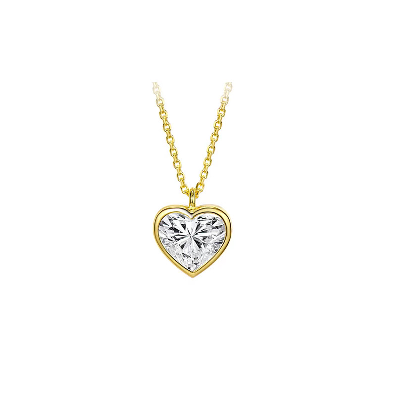 Heart Cut Solitaire Bezel Yellow Gold Necklace