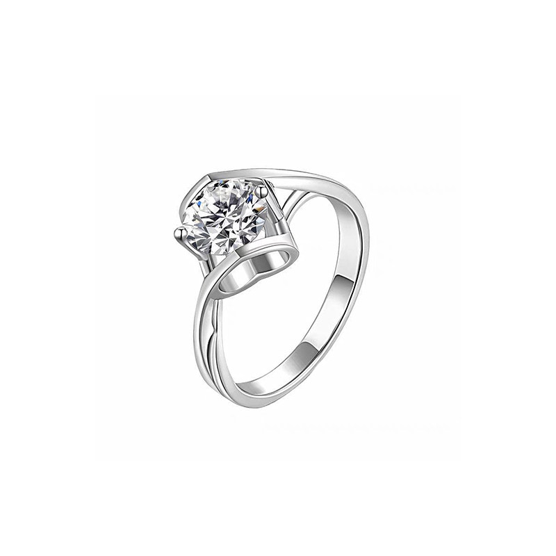 Art Deco Heart Shaped Side Hollow Setting Diamond Ring With Split Bypass Shank